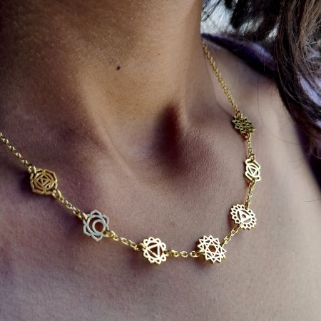 Seven Chakra charms necklace, Brass 18k gold plated jewelry, Handmade jewelry